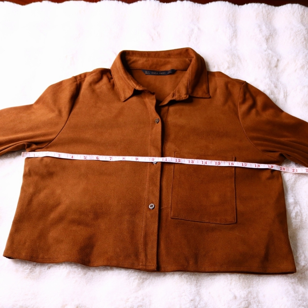 FREE SHIPPING Zara Faux Suede Cropped Button Down Top, Small - Picture 6 of 8
